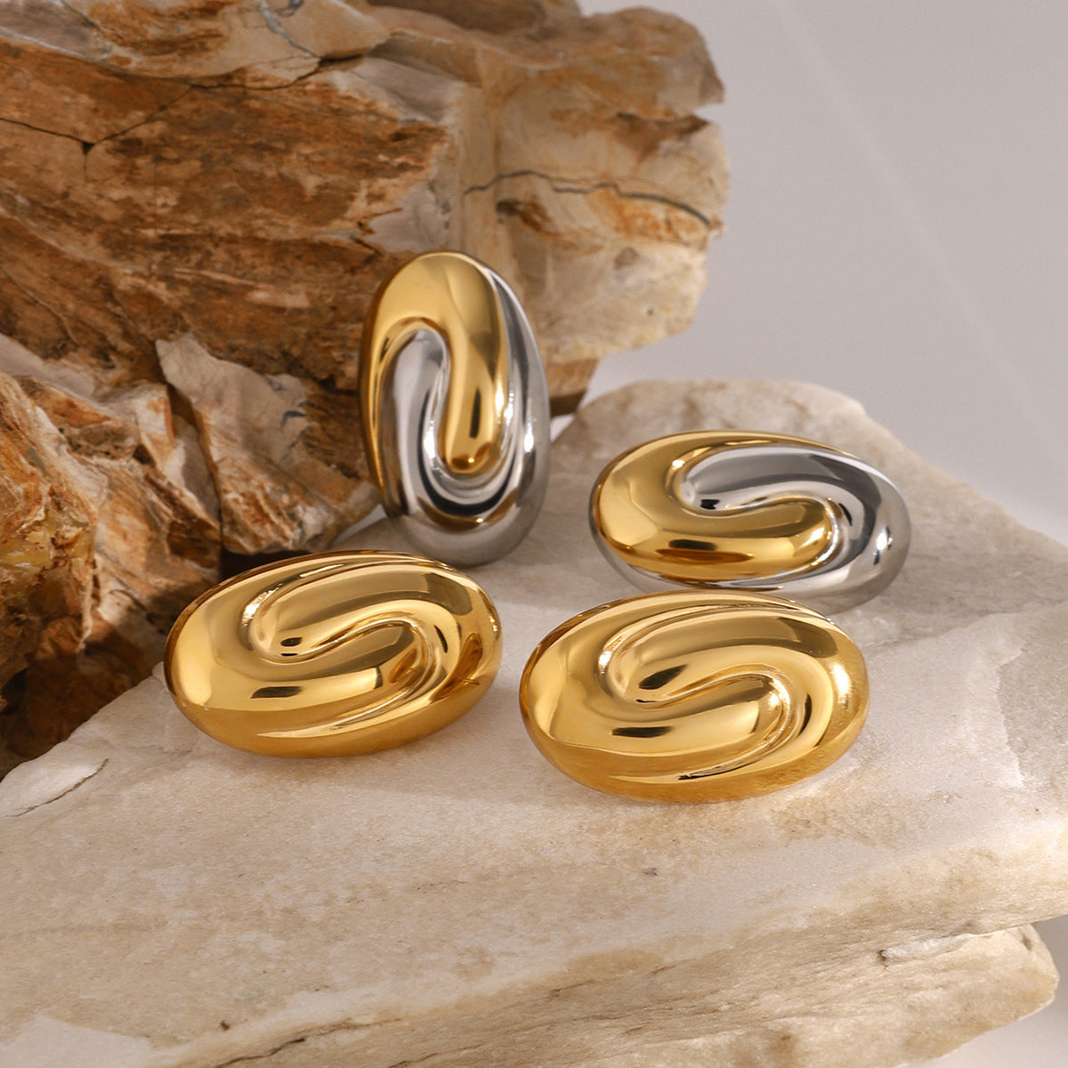 Geometric Stainless Steel Stud Earring Collection close-up product view