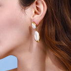Gold-Tone Pearl-Look Stainless Steel Drop Earrings – product view 2