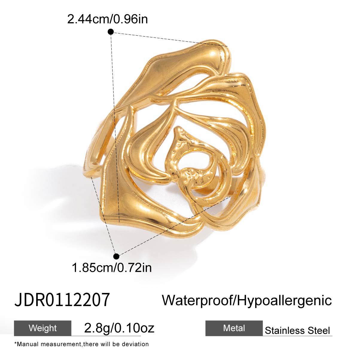 Sculptural openwork rose ring measurements