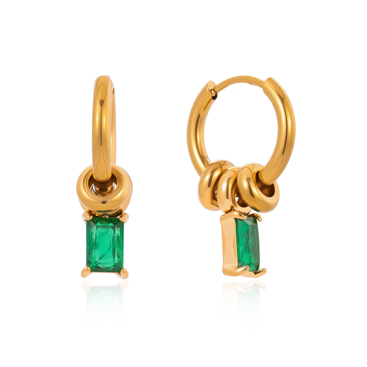 Green stone stainless steel drop hoops front and side