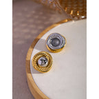 Gold Plated Two-Tone Stainless Steel Spiral Stud Earrings — styled view