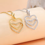 double heart clear stone pendants in gold plated and silver finishes