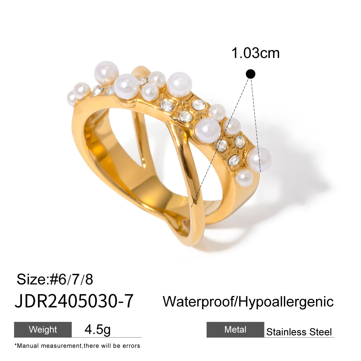 Pearl-Look Crossover Stainless Steel Ring Collection — wholesale view 5