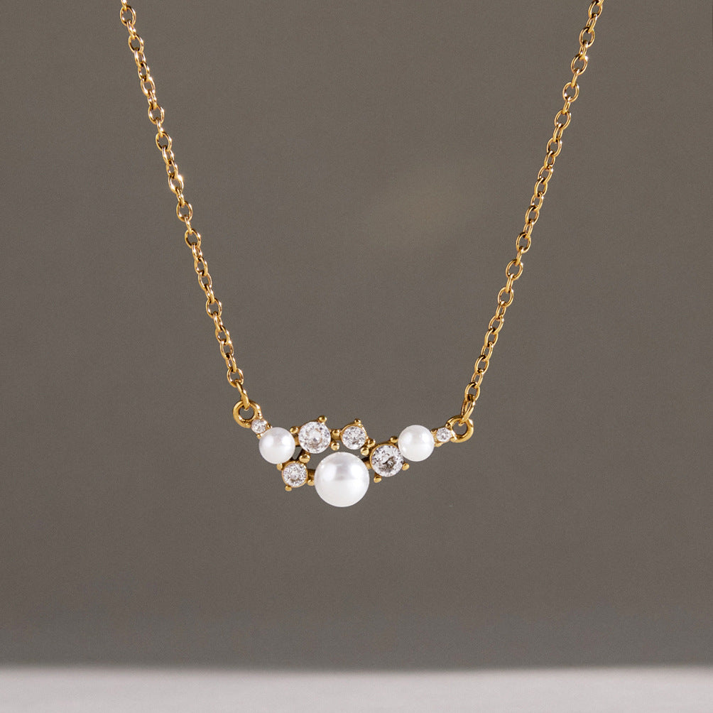 White bead and clear-accent cluster necklace