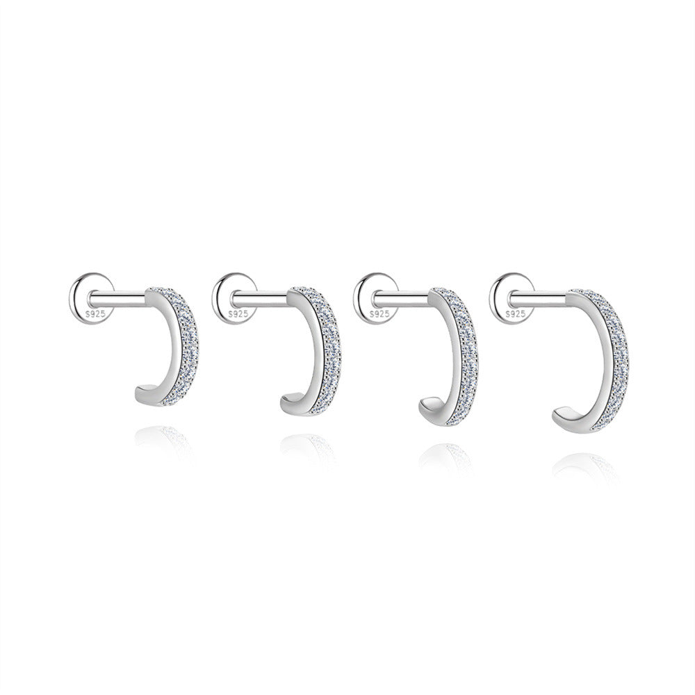 925 sterling silver flat-back cartilage earrings in four curve sizes