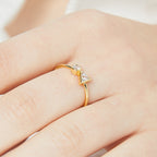 triangle and round zirconia ring worn on the finger