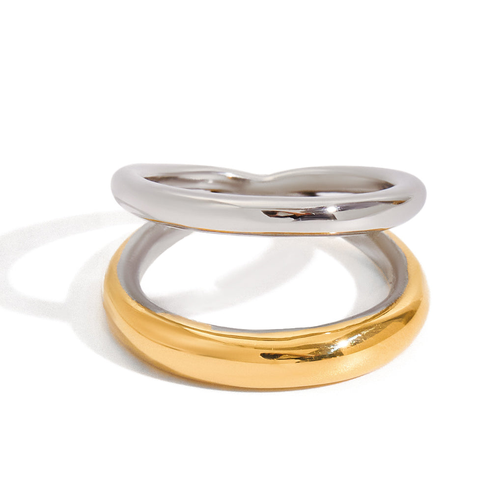 Two-Tone Sculptural Stainless Steel Ring Collection — fourth domed ring option