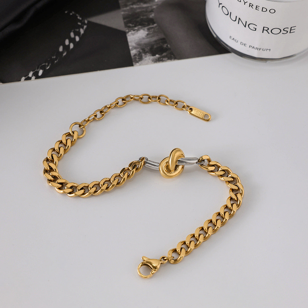 Two-Tone Knotted and Mixed-Link Stainless Steel Bracelets — textured two-tone bracelet option