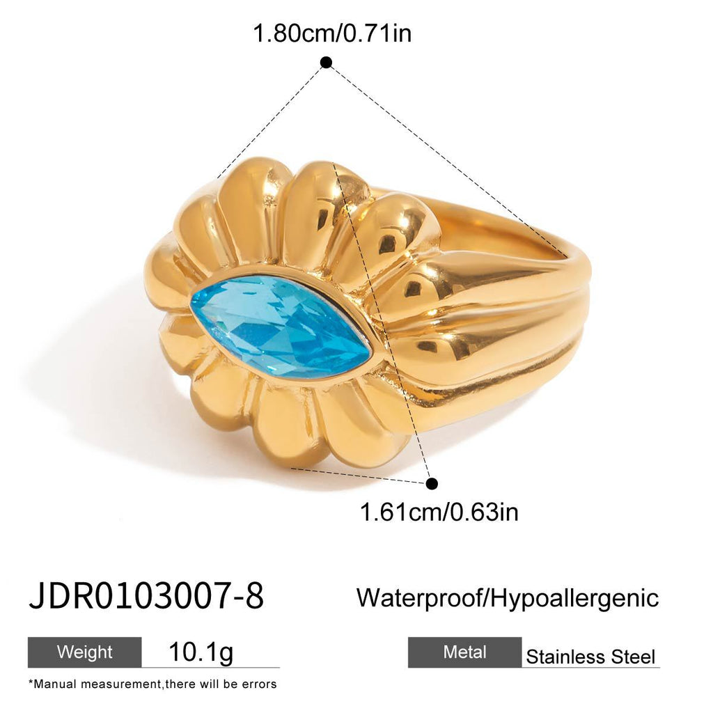 Gold-Tone Blue Zircon Floral Stainless Steel Ring – alternate view