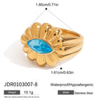 Gold-Tone Blue Zircon Floral Stainless Steel Ring – alternate view