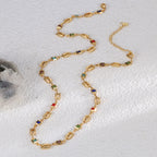 full multicolor square link necklace arranged on a light surface