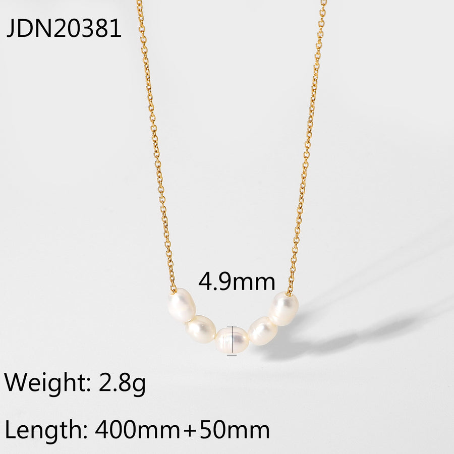 Five pearl necklace with supplier length and weight details