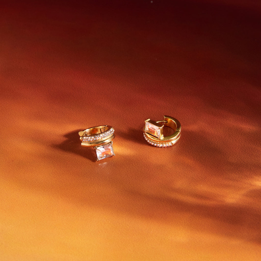Gold-Tone Stainless Steel Hoop, Stud and Ear Cuff Collection on-model view