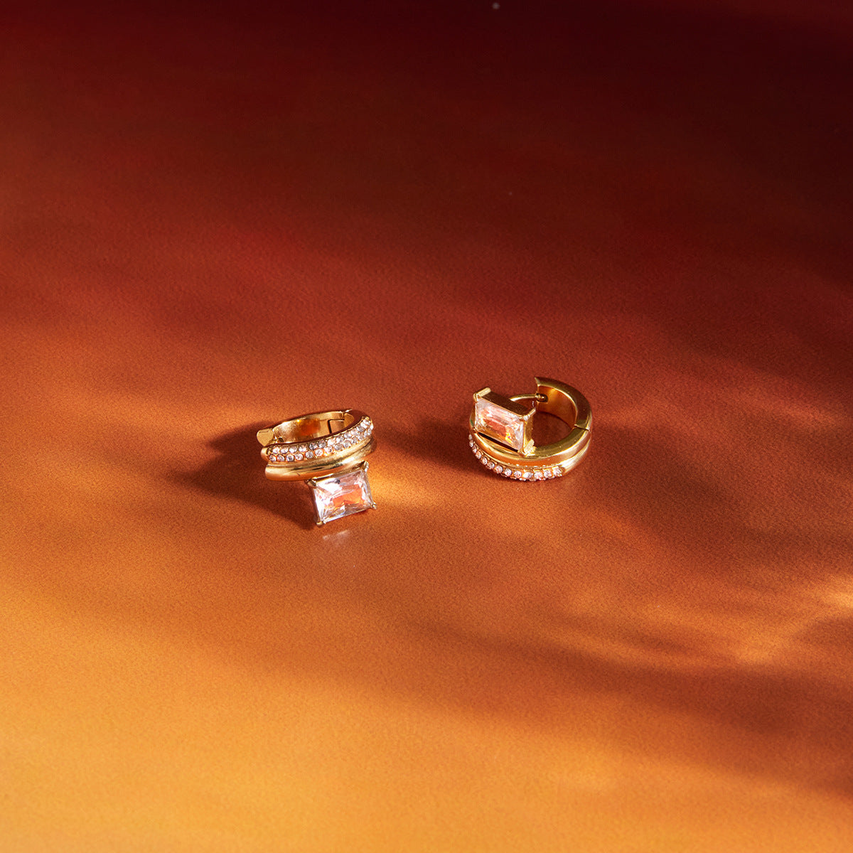 Gold-Tone Stainless Steel Hoop, Stud and Ear Cuff Collection on-model view