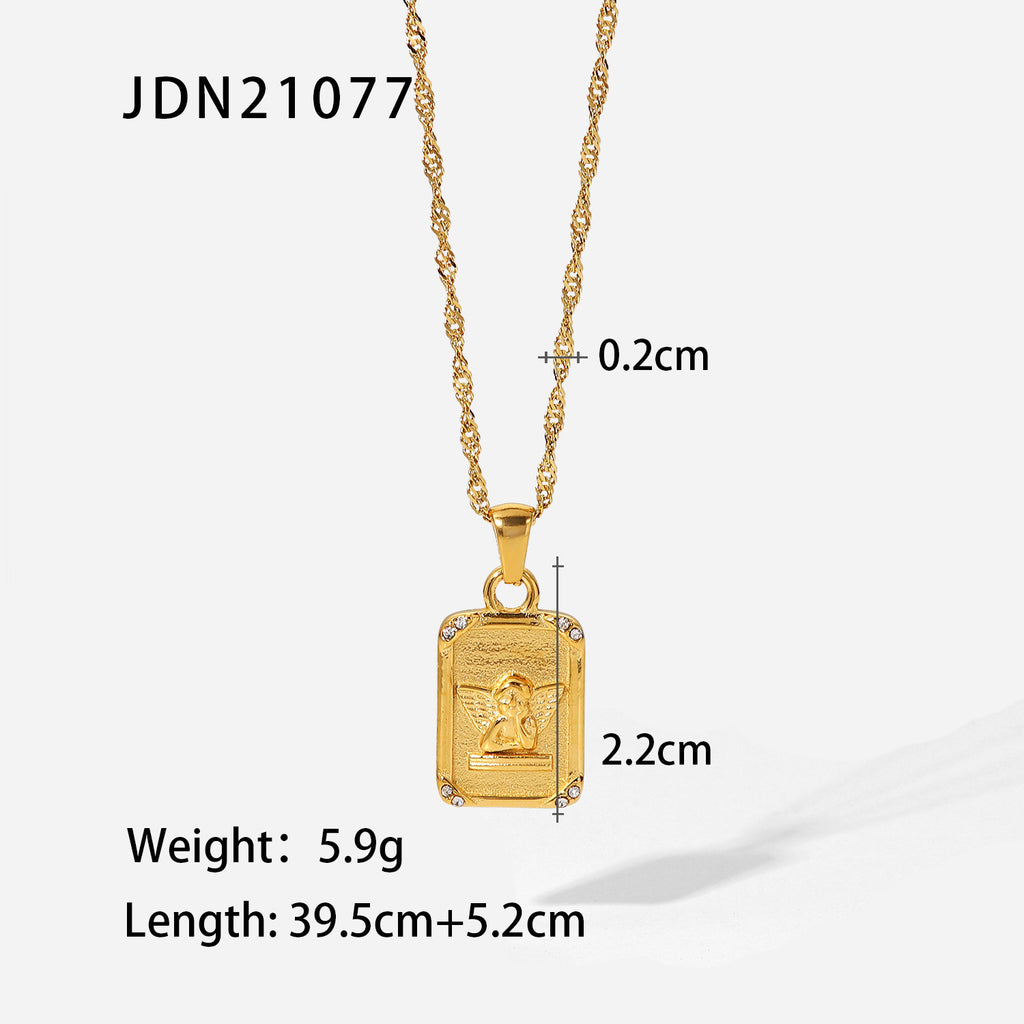 Rectangular figure-relief necklace with measurement information