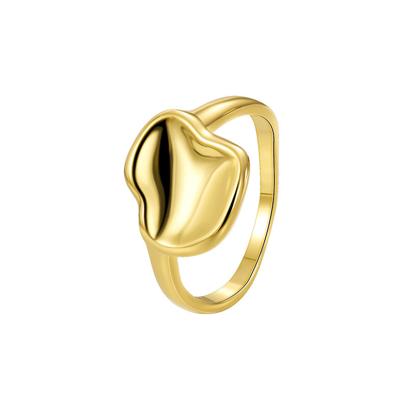white-background view of polished brass lotus leaf ring