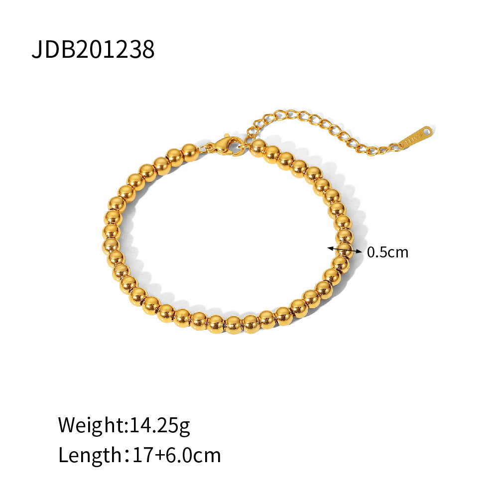 Round polished bead bracelet with extension chain