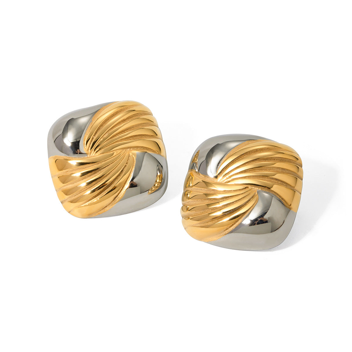 Two-Tone Textured Knot Stainless Steel Stud Earrings – product view 4
