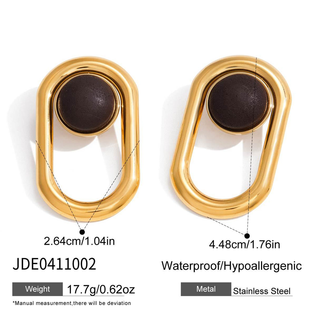 Black-center oval frame earrings with size chart