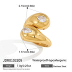 Rounded bypass ring with two pear-shaped clear accents