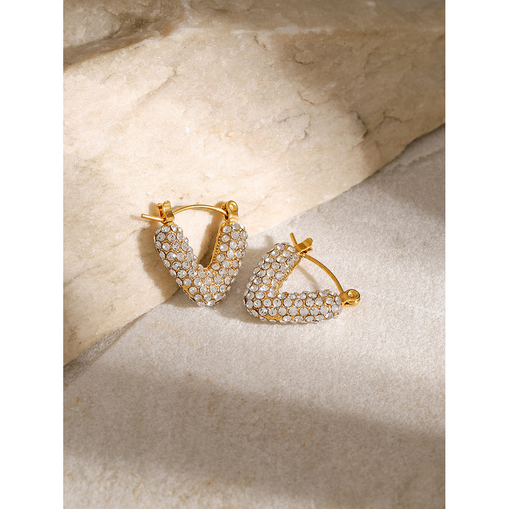 Gold-Tone Pearl-Look Clear Accent Stainless Steel Hoop Earrings styled product view