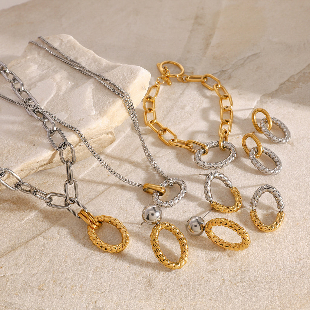 Mixed-Finish Circular Link Stainless Steel Jewelry Collection — wholesale view 2