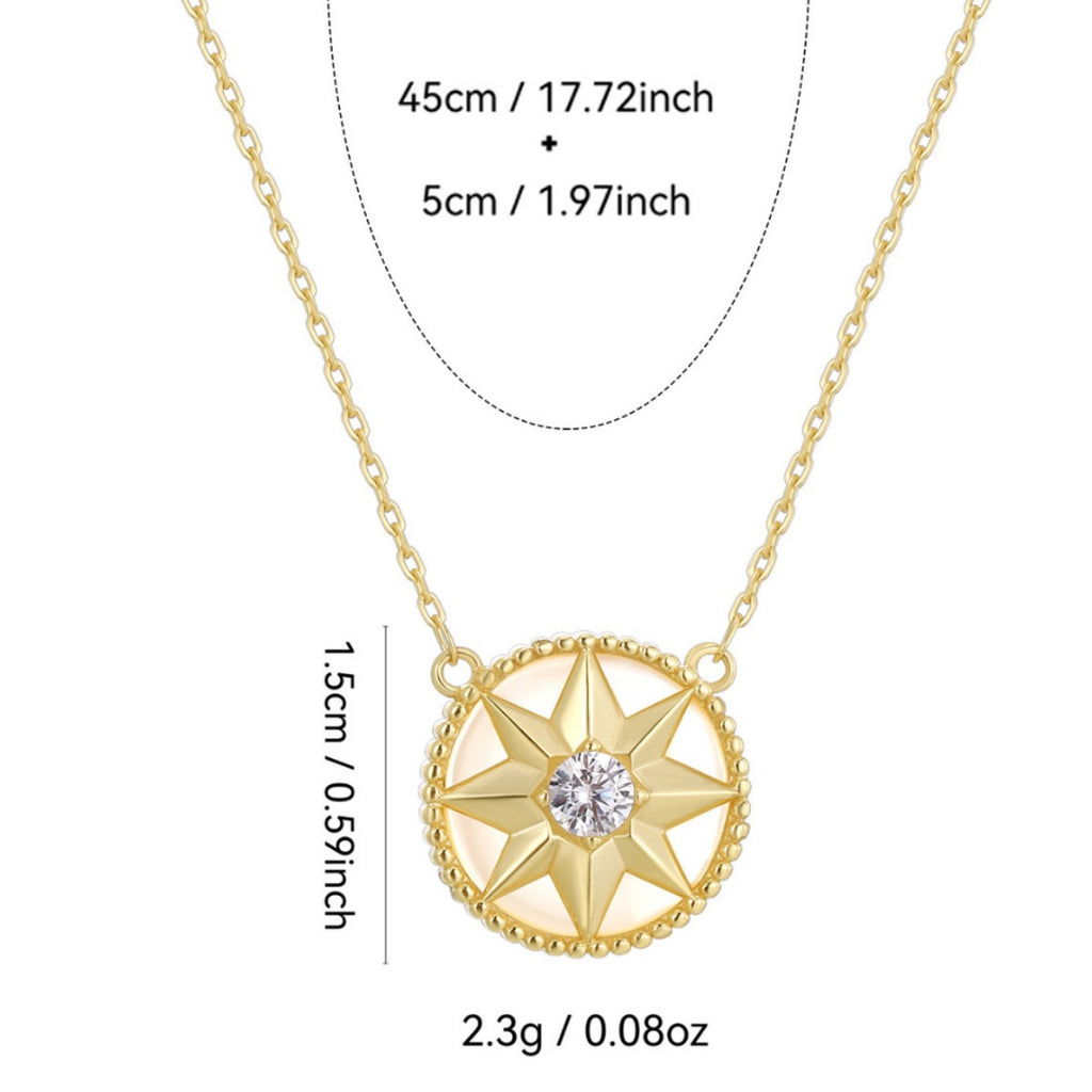 compass star necklace dimensions with 45 plus 5 cm chain and 2.3 g listed weight