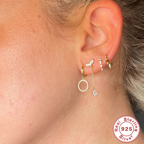 gold plated 925 sterling silver marquise stone huggie earrings — product image 2 of 9