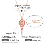 Pink-accent C racket pendant with dimensions