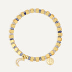 gold plated blue dot quartz bracelet with clear stone crescent moon charm