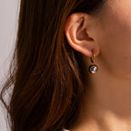 Mixed-Finish Stainless Steel Sphere Drop Hoop Earrings on-model view
