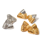 Two-Tone Textured Triangle Stainless Steel Stud Earrings finish and shape detail