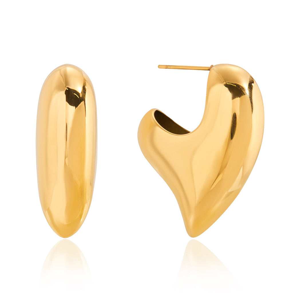 Asymmetric stainless steel heart stud earrings front view