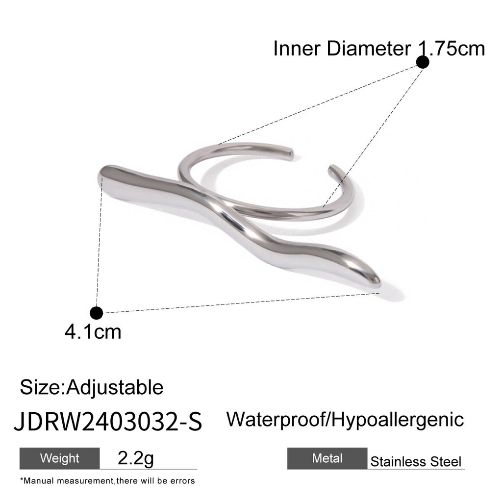 Long sculptural double-finger ring dimensions