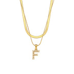 Imitation pearl letter F pendant on layered stainless steel chains