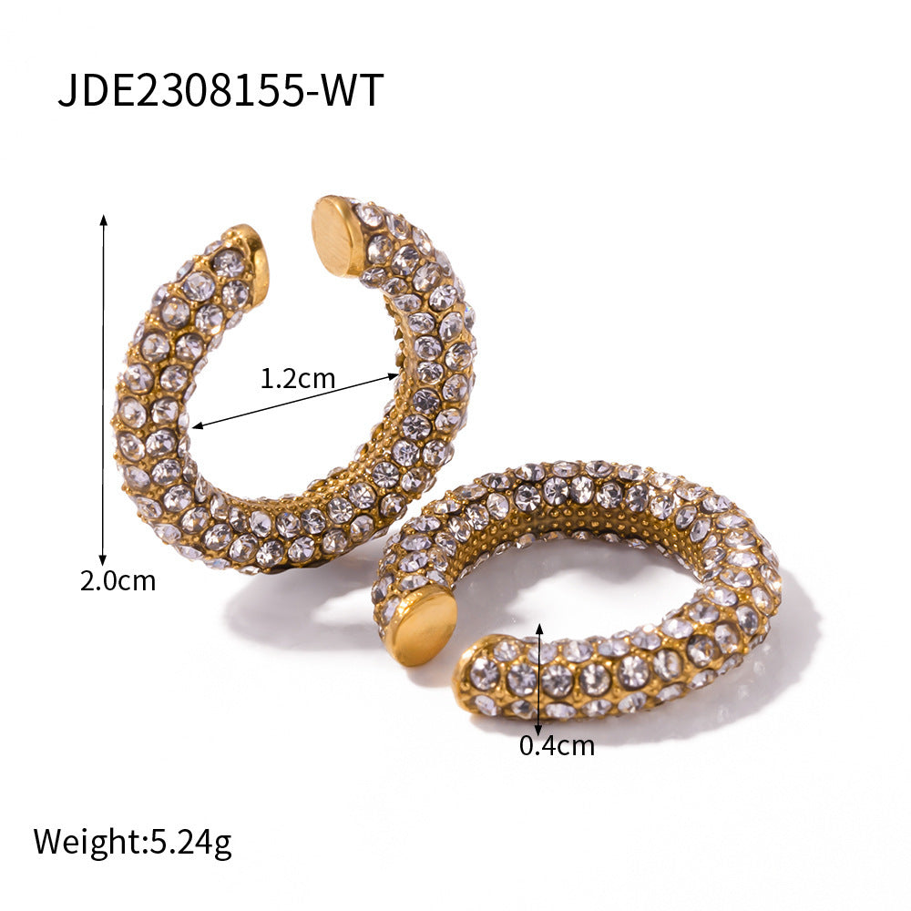 Clear accent circular stainless steel hoop earrings
