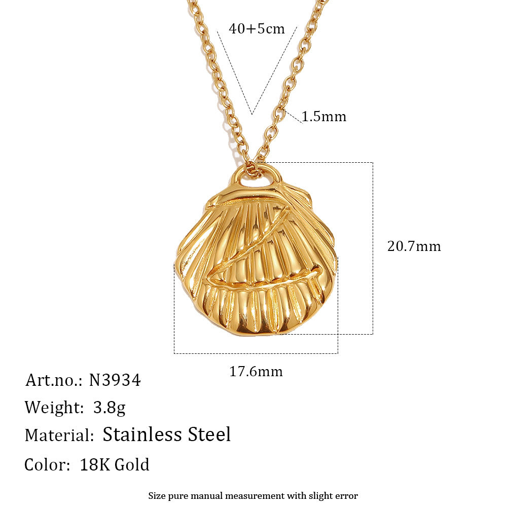 Gold plated shell necklace with pendant and chain measurements