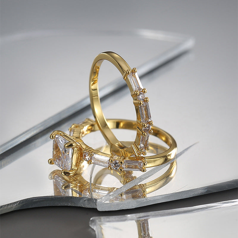 side view of the gold plated brass two-ring stack