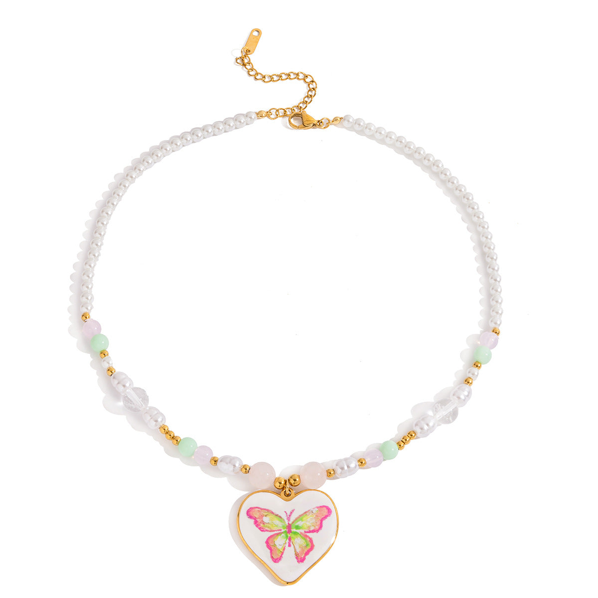 Gold-Tone Butterfly Heart Stainless Steel Necklace Collection – front view