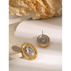 Two-Tone Oval Dome Stainless Steel Stud Earrings – product view 3