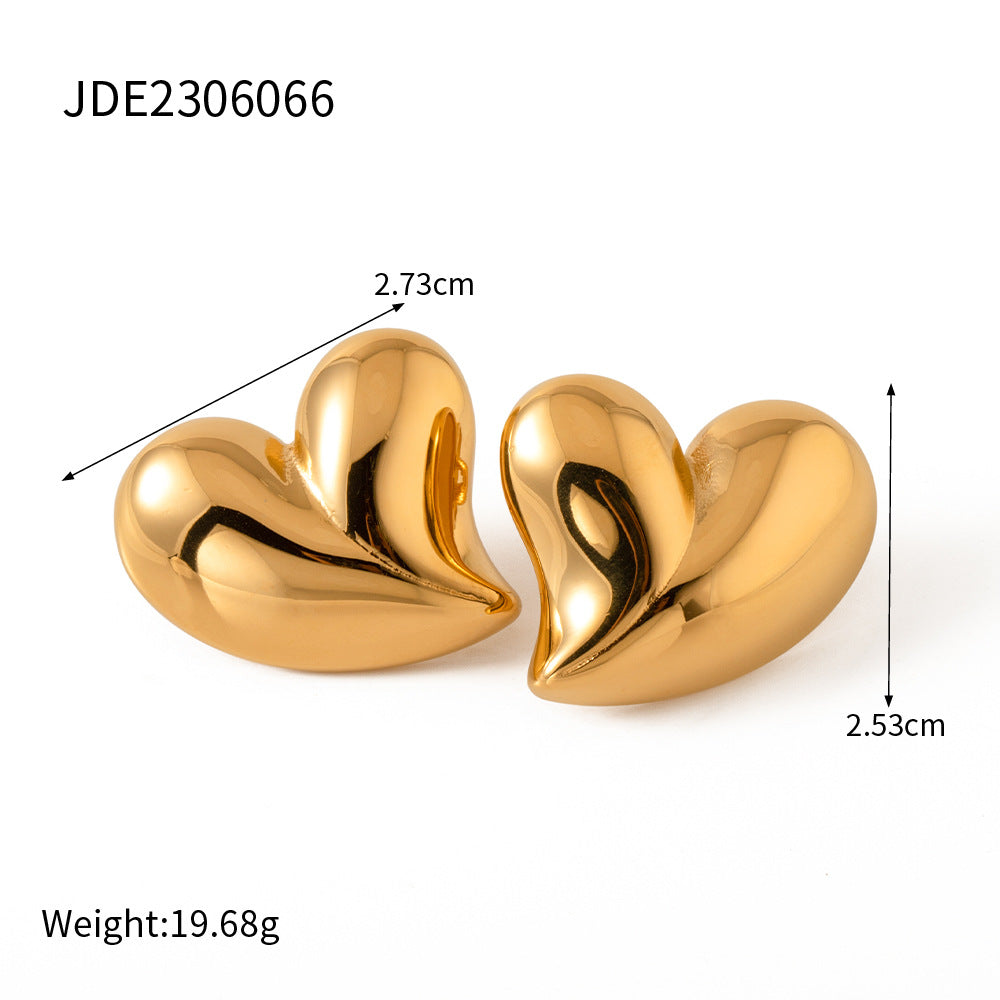 Wholesale Stainless Steel Heart Stud Earring Collection in Mixed Finishes - dimensions view