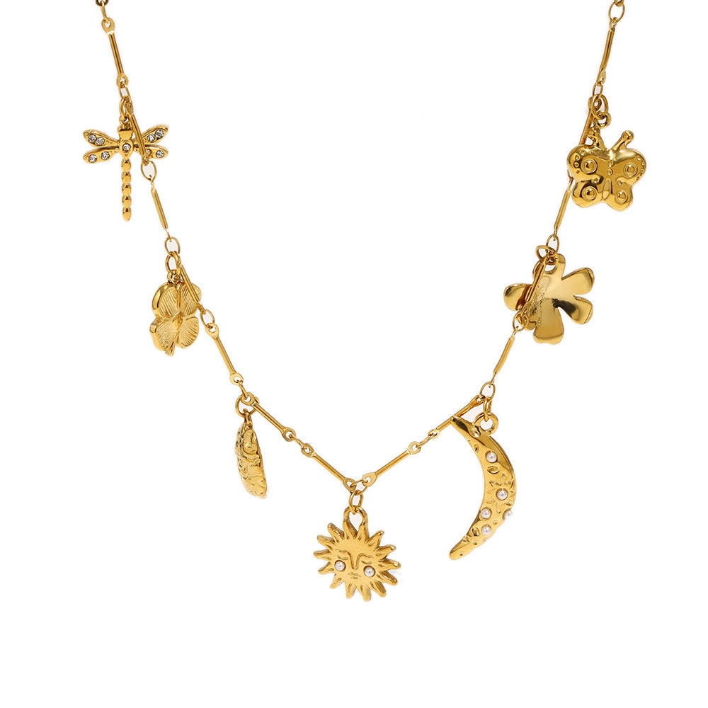 isolated celestial garden necklace showing each suspended charm