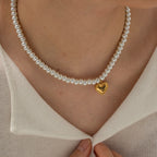 Gold Plated Stainless Steel Heart Pendant Beaded Necklace – product view 3