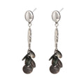 Steel color fish earrings showing long hanging clusters