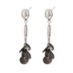 Steel color fish earrings showing long hanging clusters