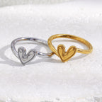 gold plated and silver finish stainless steel open heart rings