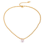 Gold-Tone Pearl-Look Stainless Steel Necklace Collection finish and shape detail
