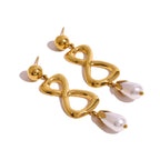 Gold-Tone Pearl-Look Infinity Stainless Steel Drop Earrings finish and shape detail