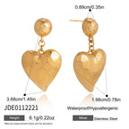 Heart drop earrings with size annotations