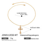 Fine-link necklace with a slender decorative cross and its length diagram